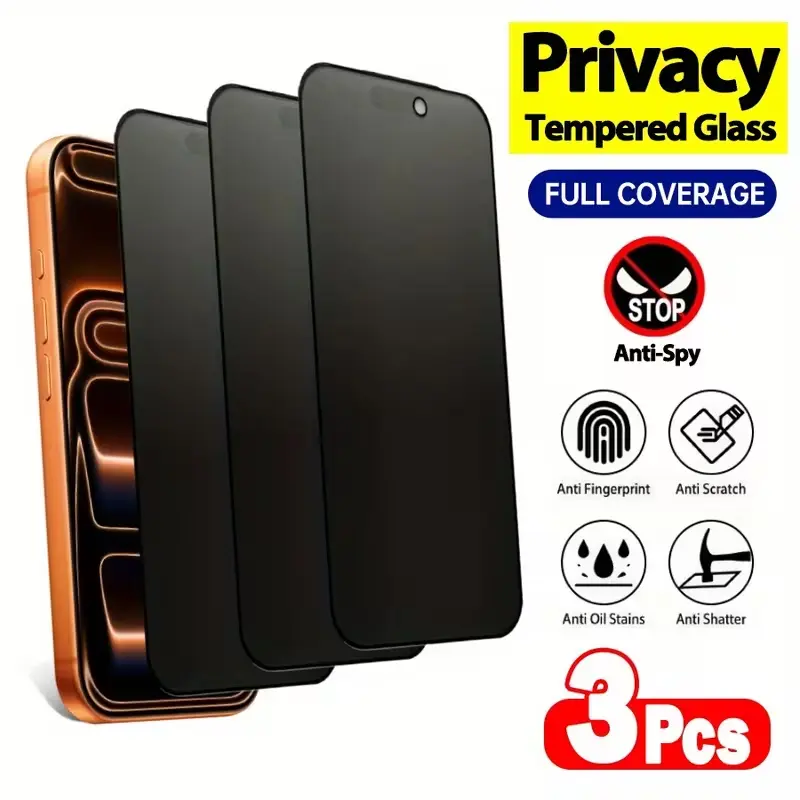 3pcs Earpiece Dust-proof Oleophobic Coating Anti-Spy Tempered Glass for iPhone 17 Pro Max/17 Air/17/16 Pro Max/16/16E/15 Pro/15/14/13/12/11/Plus/X/Xr/Xs Max Privacy Screen Protectors