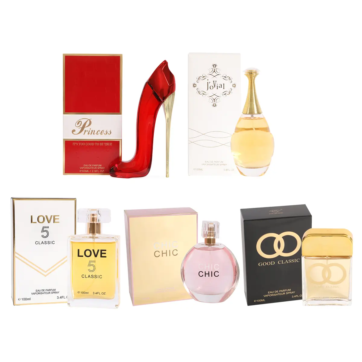 Bundle of EBC Perfume, Princess Its Too Good to Be True, Jovial, Love 5 Classic, Chic and Good Classic Eau De Parfum Vaporisateur Spray for Women