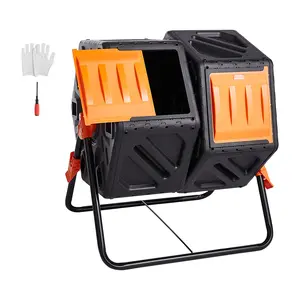 fathersdaygift VEVOR Compost Bin, 37-Gal Dual Chamber Composting Tumbler, High Volume Two Rotating Chambers with 2 Sliding Door and Steel Frame, BPA Free Composter Bin Tumbler for Garden, Kitchen, Yard, Outdoor