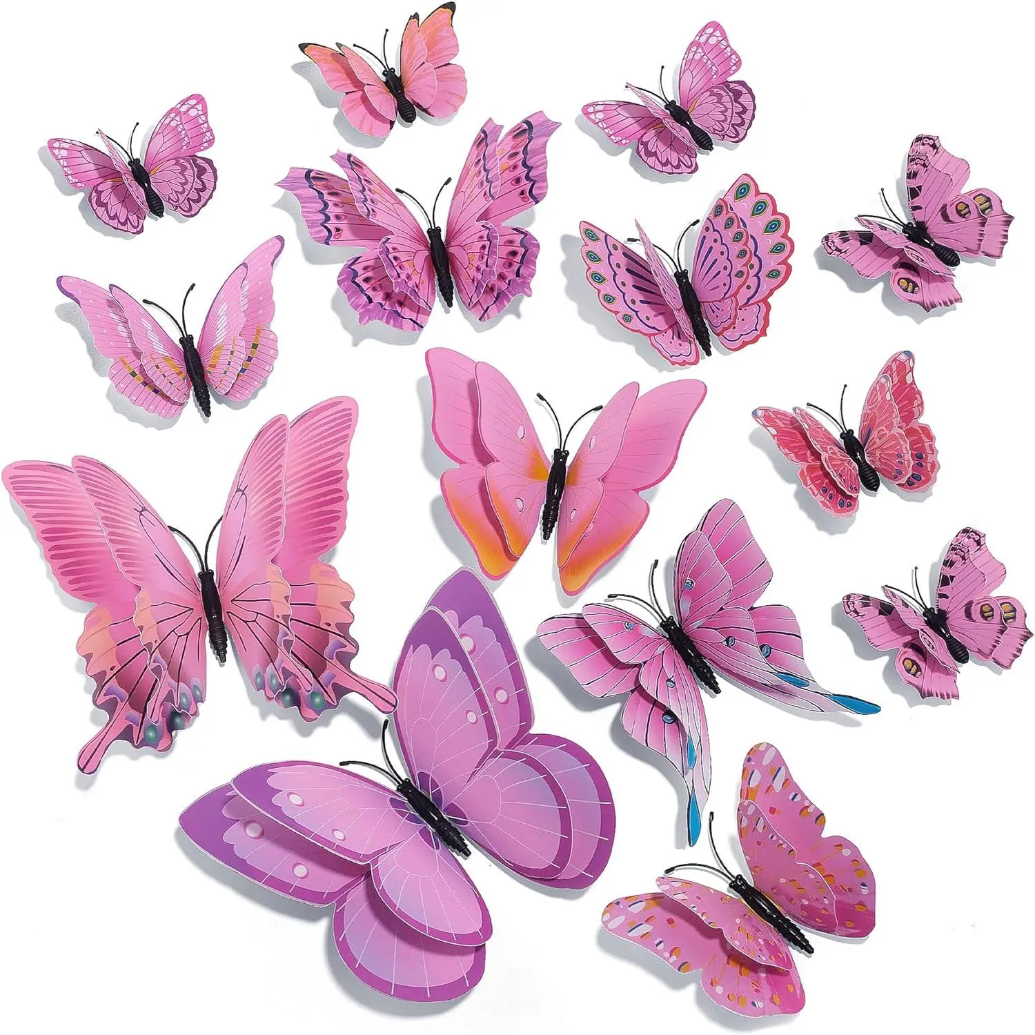 24-Count Durable 3D Synthetic Butterflies Wall Sticker Set - 2.3 Inches Double-Layer Blush Pink Modern Wall Decor, Easy-Remove for Party, Refrigerator, Decorative Wall Sticker