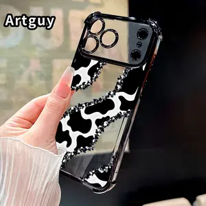 Cowhide Pattern Pattern Four Corner Anti-Fall Phone Case Transparent Electroplated Protective Cover for iPhone 17 Pro Max Air 16 15 Plus 14 13 12 11 E