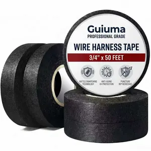 Guiuma High Temperature Resistant Adhesive Insulating Fabric Wire Harness Tape (5 Rolls), 3/4 in x 50 FT, Self-Adhesive, Flexible, Soundproofing Tape for Automotive Wiring Harness Wrap, Adhesive Insulating Tape