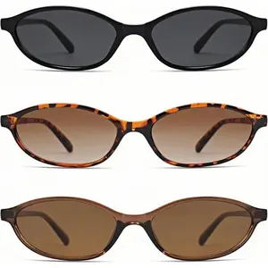 〖Summer Vibes〗3 PCS Retro Oval Sunglasses for Women Chic Cat Eye 90s Sunnies Lightweight Narrow Shades Trendy UV Protection Sunglasses Vintage Rich Girl Sunglasses Women Sunglasseswomen summerwins