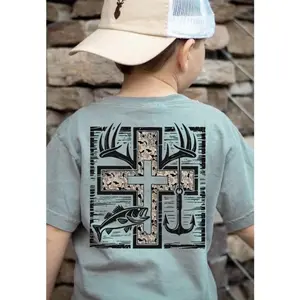Cross Camo Hunting and Fishing Youth Shirt, Go-To Outfit, No Thinking Needed, Fresh Styles, Updated for Today