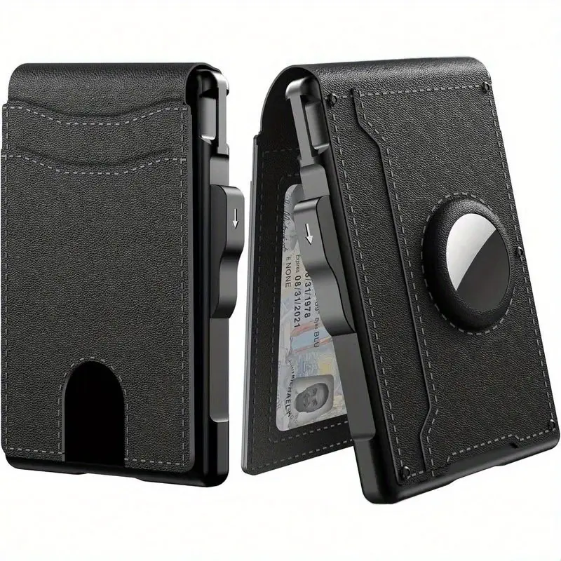 New Airtag Wallet for Men RFID Blocking Aluminum Bifold Pop UP Wallet with ID Window, Minimalist Credit Card Holder & Secure Button-Protected Slot - Sleek Black Gift for Him  Minimalist Wallet Multi Card Highquality Finish Travel Essentials