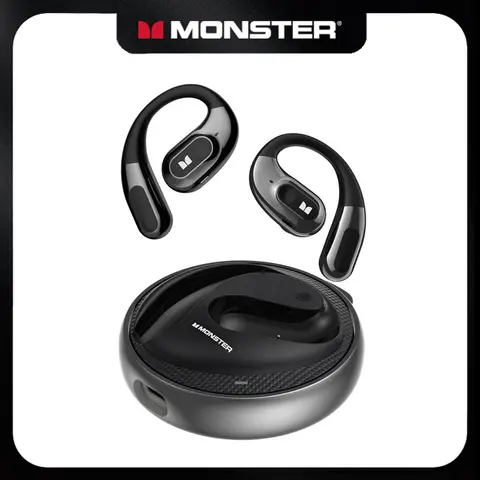 Monster AC330 Open-Eared Wireless Headphones - Bluetooth 5.4 High Quality Audio, Crystal-Clear Calls, 24H Playtime, Type-C Chargeable, Rechargeable Batteries, Stylish Rotating Case with Lanyard, Waterproof, Lightweight Secure Fit for Gym & Daily Use