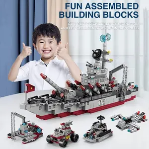 Five-In-One Ship Building Blocks, Boy Stem Educational Toy, Epic Navy Fleet Assembly Set, Build Your Own Warship, Cool Stem Gift for Kids