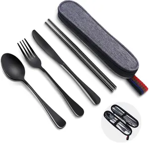 Reusable Travel Utensils Set with Case, Premium Stainless Steel Flatware, Portable Silverware for Lunch, Camping, Picnic, Travel Fork and Spoon Set, To Go Utensils, Dishwasher Safe