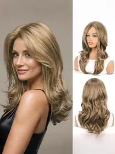 Natural Middle Part Bangs Women's Long Wavy Wig, Wavy Synthetic Hairpiece, Rose Hair Net, Ideal for Cosplay, Daily Wear & Parties, Perfect Gift for Mom & Friends