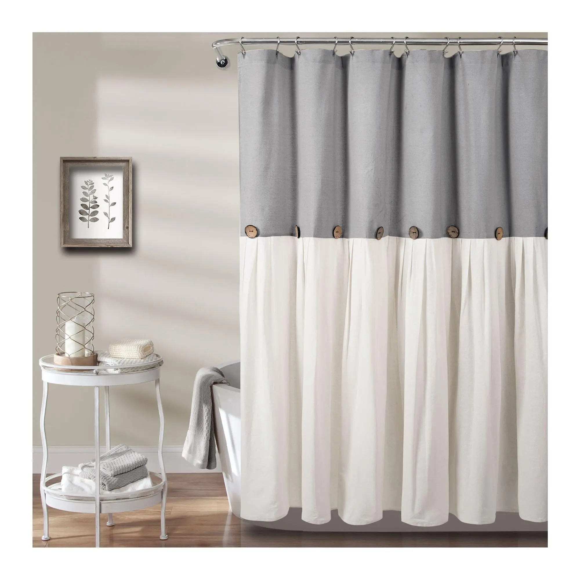 Linen Button Shower Curtain 72" x 84" by Lush Decor