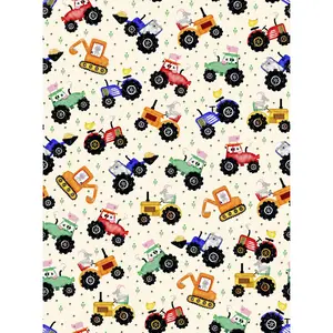 Fun Flannel- Tractors Off White Flannel Fabric