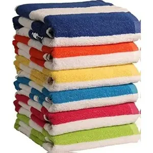 100% Cotton Bath Towel, Pack of 6, Cabana Lightweight Stripe