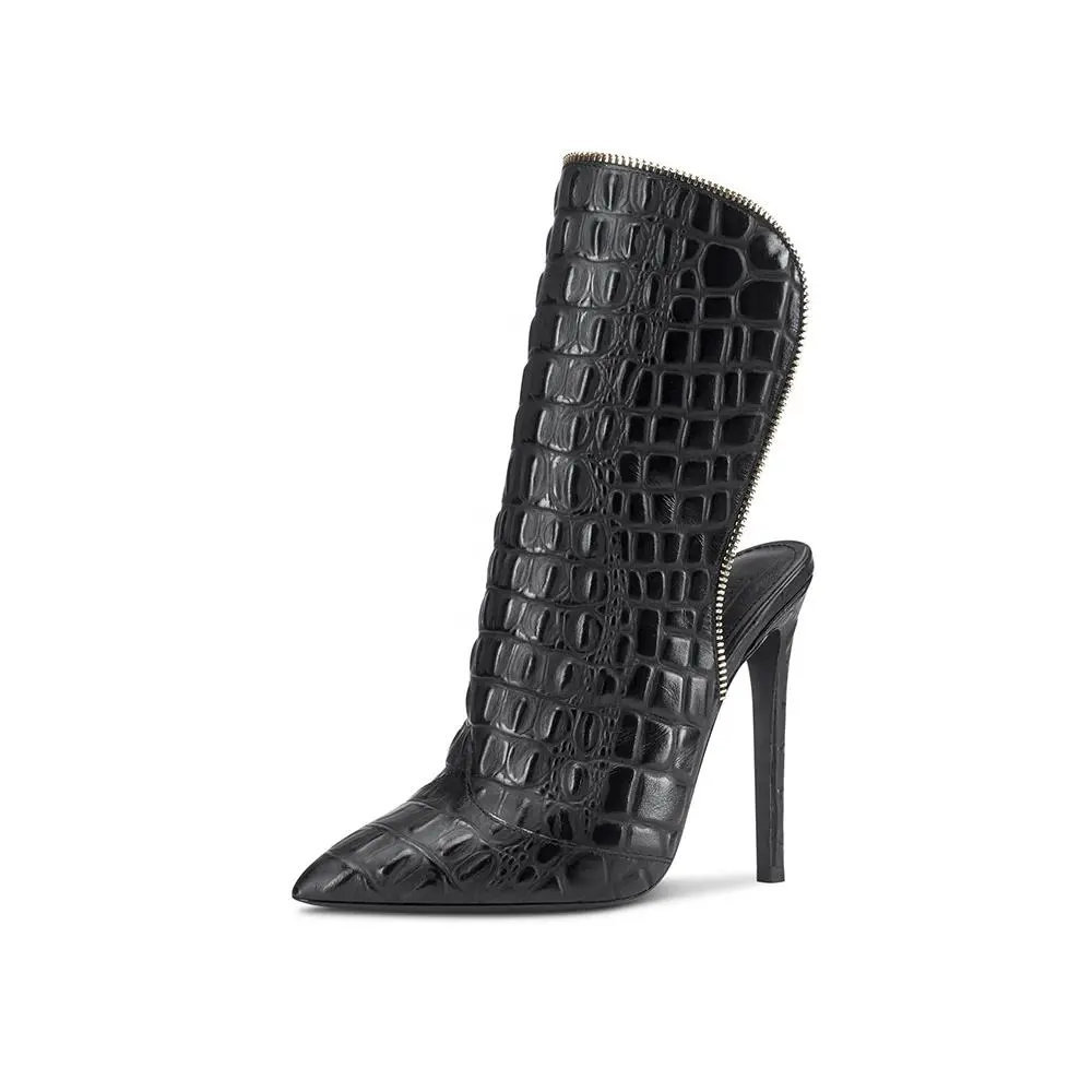 Luxury Women Heels 11-13CM High Heel Pumps Pointed Toe Slip on Mules Black Alligator Print PU Party Shoes for Women and Ladies