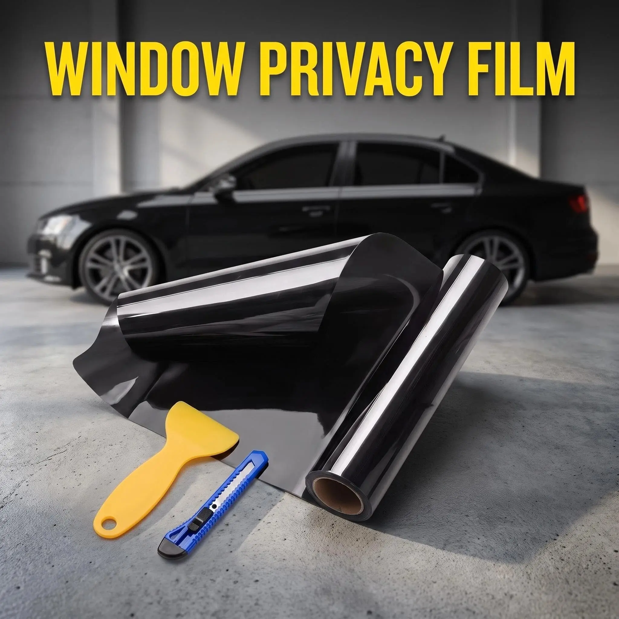 50x300cm Car Window Tint DIY Kit - Sun Shade Film, Window Film Sun Blocking, Auto Vinyl Sticker Foil, Anti-Glare, Heat Rejection, Scratch-Proof, UV Blocking, Car Exterior Accessory for Side/Back Glass