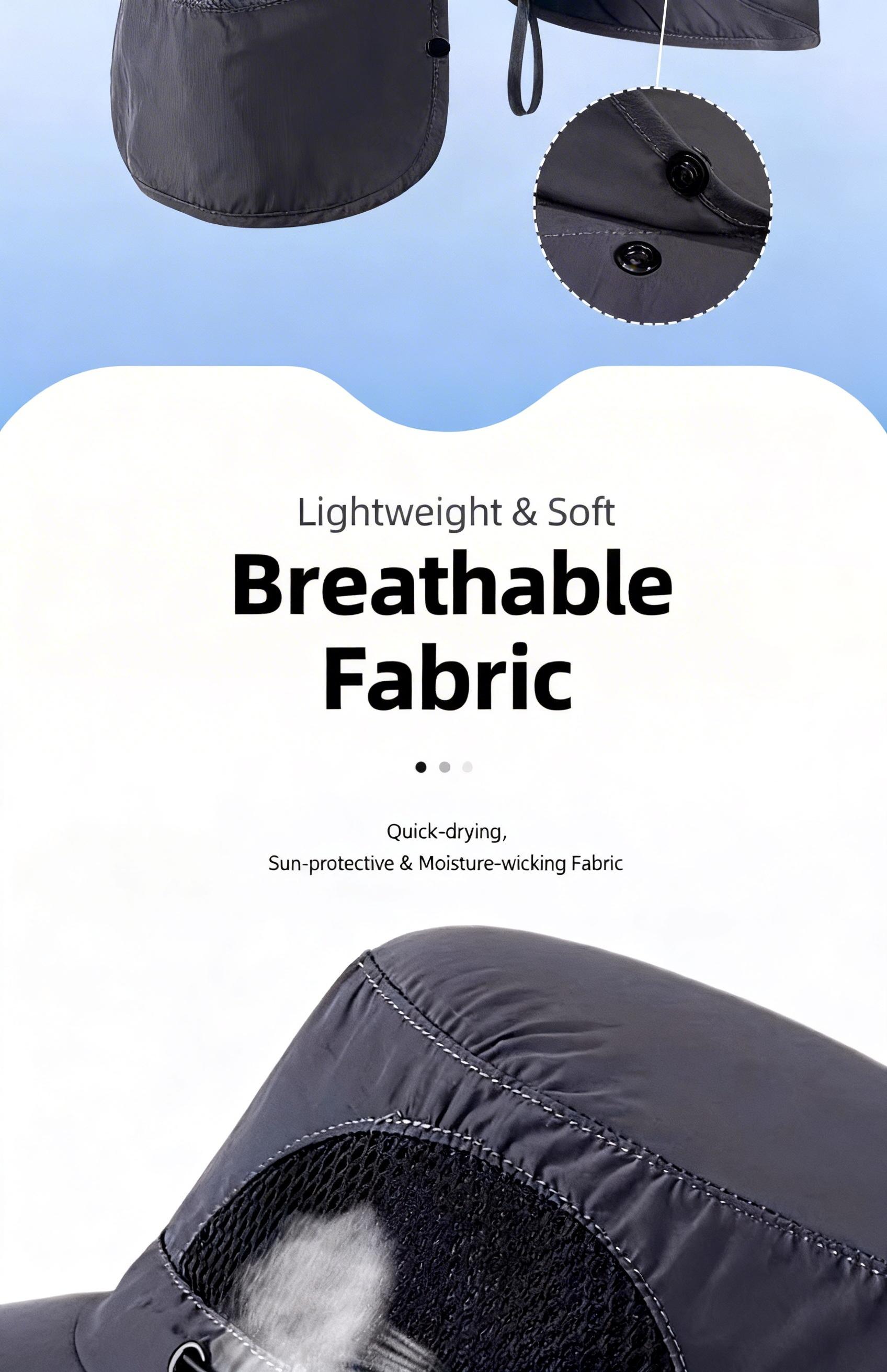 Quick-Dry Men’s Waterproof Fishing Hat – UV Protection Wide Brim Bucket Hat with Detachable Neck Protection and Face Cover for All Your Outdoor Activities this Summer