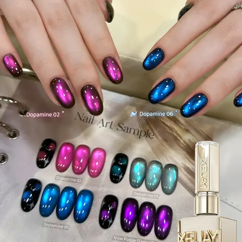 XEIJAYI 4pcs 15ml Bottles TPO-HEMA Free Colorful Feminine Oval Nails Galaxy Cat Eye Gel Nail Polish Set for Adults, Cosmic Shimmer Magnetic Gel, Glossy Finish, Smooth Application, UV LED Curing, Soak-Off DIY Supplies