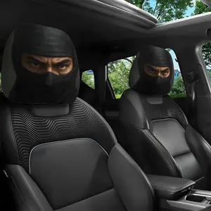 2 sets of mysterious ninja-style printed car headrest covers, car accessories, in standard size, made of polyester, suitable for long-distance and self-driving trips, with personalized and fun decorations, showcasing unique taste