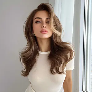SMILCO 18-inch Brown Ash Blonde Ombre Medium Curly 13×4 Free Part Lace Front Synthetic Wig SM9867