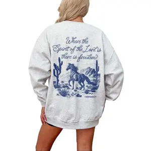Spirit of the Lord Bible Verse Crewneck Western Horse Sweatshirt Christian Faith Based Clothing Worship Sweatshirt Catholic Religious Gifts Cotton Tops Lady Crewneck Womenswear