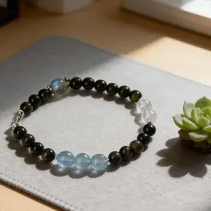 Obsidian Bracelet — “Silver Tide at Night” | Limited Edition