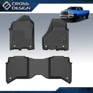 CROSSDESIGN TPE Car Floor Mats Liners Fit For 2019-2024 Ram 2500/3500 Crew Cab All Weather 3D Waterpoof-1 Set 3pcs Black