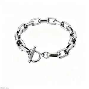 Paperclip Chain Bracelet Silver-Tone Toggle Clasp Link for Men Women Minimalist Everyday Jewelry 17cm 19cm 21cm 23cm Comfortable Secure