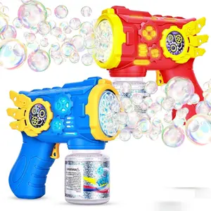 Summer Spring Gift Bubble Gun for Kids with Lights, Automatic Bubble Blower Toy, Leak-Resistant Bubble Bottle, Bubble Guns for Kids Ages 3+, Fun Outdoor Bubble Guns for Parties, Backyard, Birthday Gifts, 2pcs Red+Blue