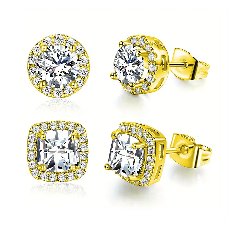 2 - pair Set of Stylish Earrings for Men and Women. These are 18K Gold - Plated Earrings with VVS Round - Cut Gemstones.TikTokShopBlackFriday
