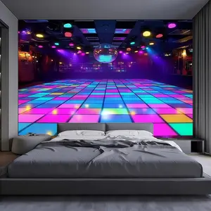 Disco stage background banner with luminous grid pattern, made of polyester material, suitable for weddings, Valentine's Day, anniversaries, and photography studio decoration, indoor or outdoor party banners, ideal choice for Valentine's Day gifts