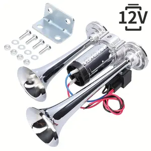 Dual Trumpet Air Horn Kit with Compressor, Loud Sound for Car Truck Van Boat