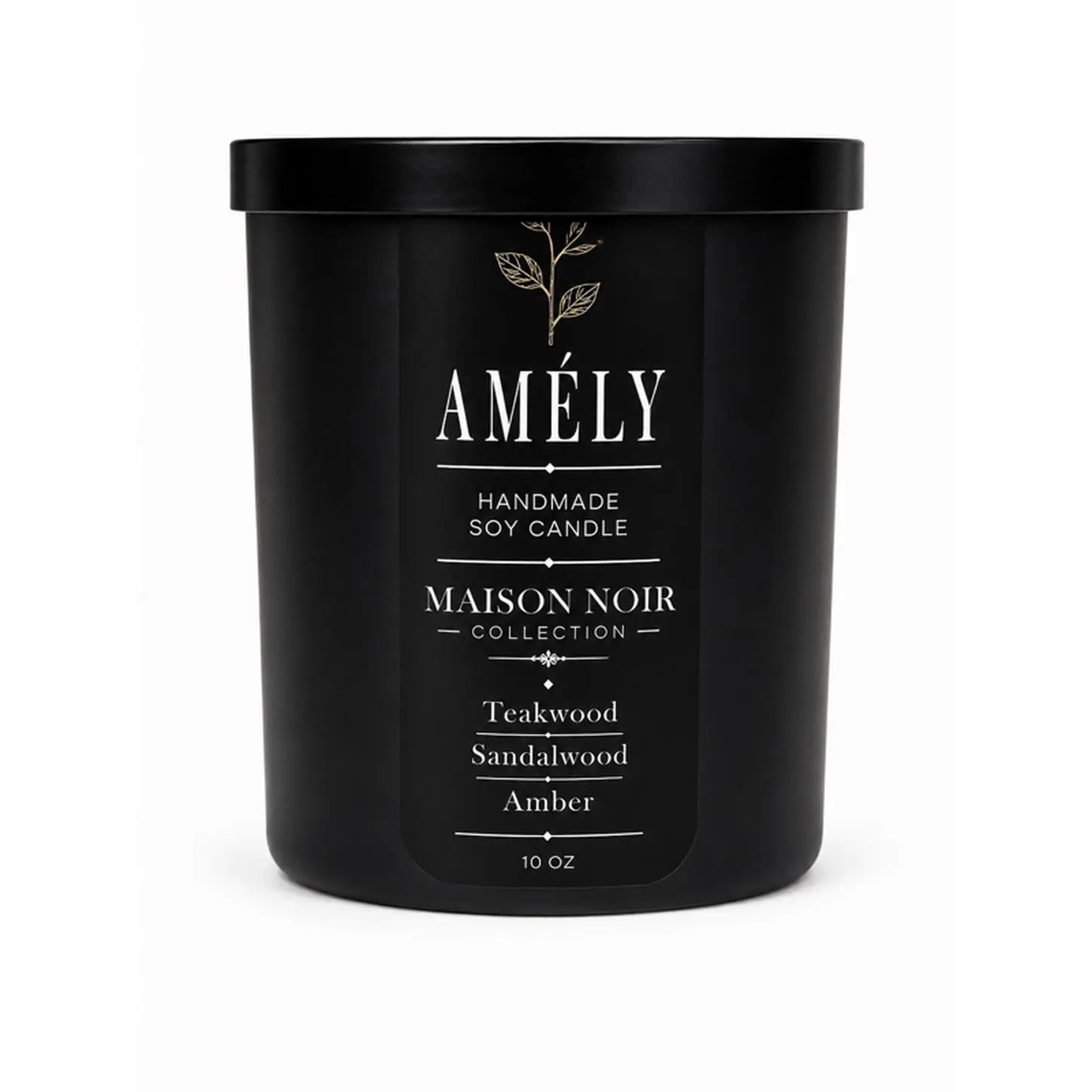 Maison Noir Amély Handmade Soy Candle 10 oz Teakwood Sandalwood Amber Scented