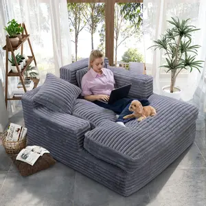 【Father's Day Gift】 Chaise Lounge Chair Indoor Bedroom, Oversized Cloud Couch Upholstered Soft Short Plush Couch sleep cofy Sofa Bed Sleeper corduroy Chair for Living Room with 2 Throw Pillows Modern Design Interior Furniture Foam