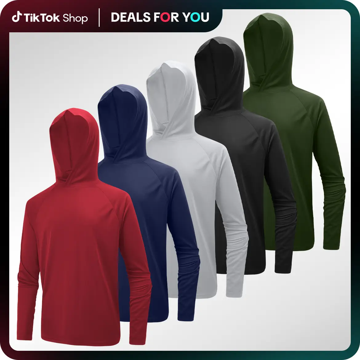 TELALEO FallFreshness 5-Pack Men’s Athletic Hooded Long Sleeves – Quick Dry Running Shirts with Thumb Holes Sports Activewear Set