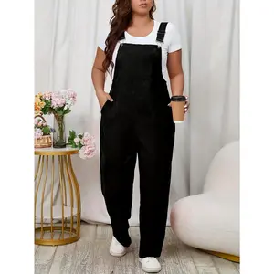 Plus Size Chic Solid Buckle Overall Jumpsuit - Sleeveless, Casual, Pocketed, Comfortable, Easy Wear - Women's Fashion Clothing for Curvy Figures