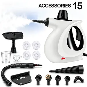2026 1050W Pressurized Handheld Multi-Purpose Natural Steam Cleaner, equipped with 15 replacement accessories and a safety lock. It is suitable for household, kitchen and car cleaning, featuring powerful performance and continuous steam output