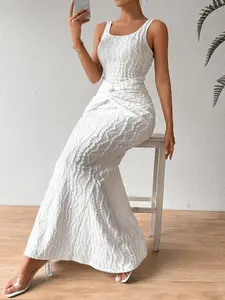 White Twist-Knot Sleeveless Dress With Large Round Neck