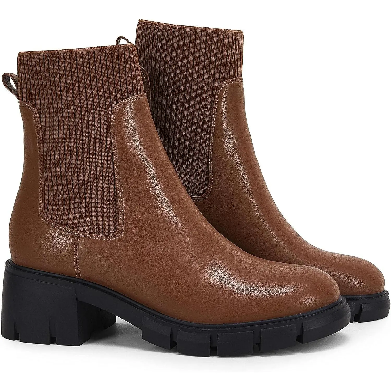 Coutgo Womens Platform Ankle Boots Elastic Chunky Block Heel Chelsea Booties Lug Sole Non-Slip Combat Winter Shoes fantasia  boots  ground
