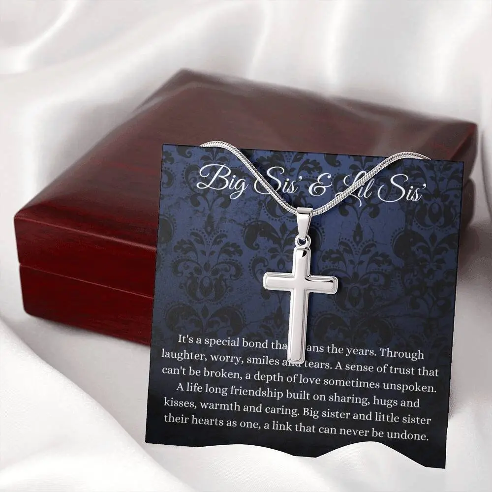 Big Sister & Little Sister Cross Necklace - Matching Gifts for Little or Big Sisters, Includes Meaningful Message Card Inside