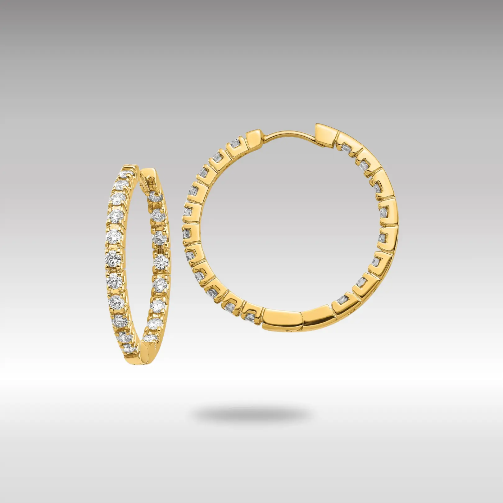 14K Gold AAA Diamond Hinged Hoop Earrings - Model XE867AAA
