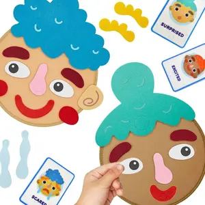 Emotion Learning Toy, 1 Set Funny Faces Busy Board Game with Facial Expressions and Emotional Flashcards, Felt Preschool Learning Activities DIY Puzzle Toy