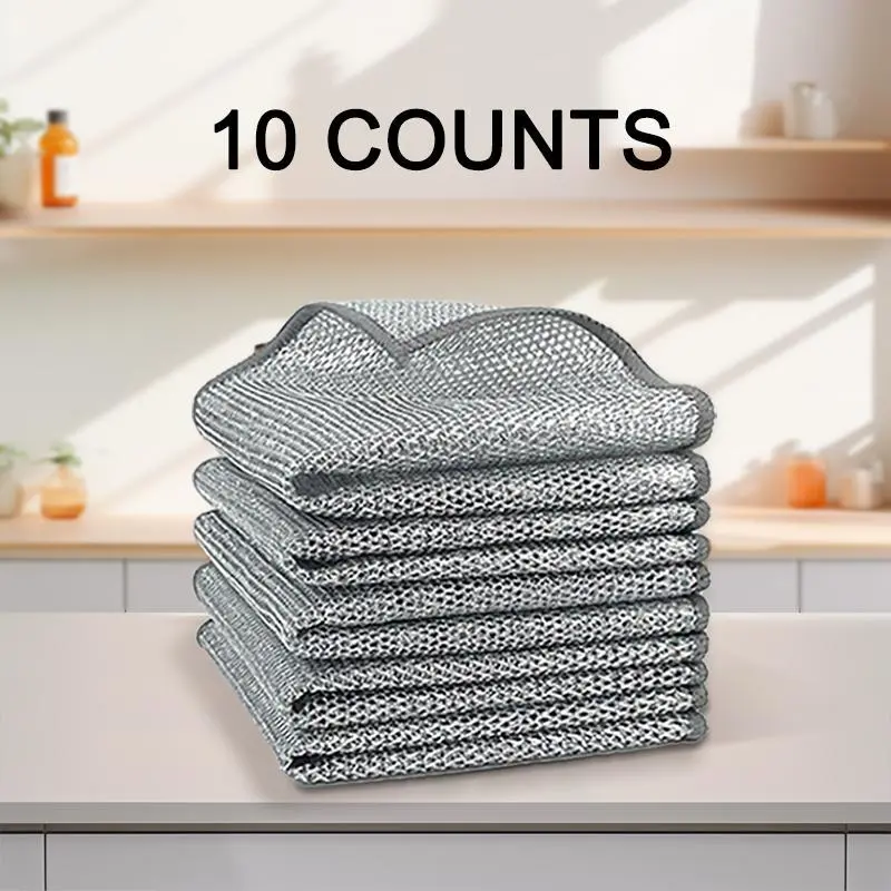 Multi purpose household cleaning set - silver wire cloth, steel wire cloth, cloth, sanding pad, grinding cloth, kitchen cloth, kitchen towel, absorbent towel for home care needs