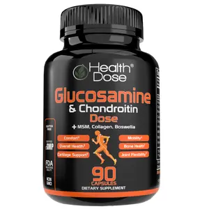 Health Dose Glucosamine & Chondroitin Dose with MSM Collagen Turmeric Ashwagandha Boswellia & Hyaluronic Acid 90 Capsules Unisex Natural Supplements for Joint Support Comfort Mobility Bone Health