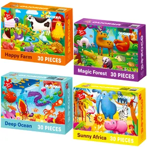 QUOKKA Toddler-Friendly Animal Jigsaw Puzzles Set - 4 Sets with 30 Total Pieces, Forest, Ocean & Africa Animal Themes, Bright Scenes for Toddlers 4-6, Pieces Jigsaw Puzzles