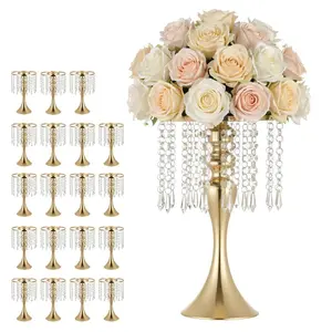 VEVOR 16 PCS Crystal Wedding Flower Vase, 10.24 in Tall Flower Table Centerpieces, Crystal Cylinder Banquet Vases Easy Installation, Versatile Arrangement Stand for Party Events Room Home Decor, Gold