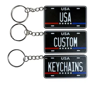 USA Custom Keychain Mini License Plate Design – Personalized with Your Last Name, First Name, City, State or Phrase – Durable PLA Plastic with 3D Embossed Detail – American Pride Gift – Fast U.S. Shipping