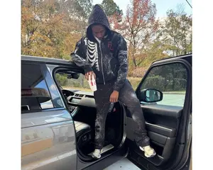 FL Skeleton Hoodie and sweatpants - Custom Cropped Airbrushed with Rhinestone Bone Detailing & LF Logo Embroidery for Bold Streetwear