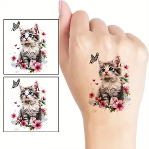 Cute Cat Temporary Tattoo Stickers, 4 Pcs Adorable Kitty Tattoos, Fun and Easy-To-Apply Body Art, Perfect for Parties and Events
