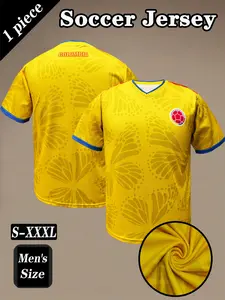 Colombia Soccer Jersey, Butterfly Print Design, Vintage Short Sleeve T-Shirt, Comfortable Breathable Quick Dry Fabric