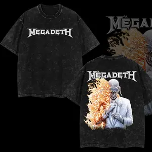 [$$$MANLIFE] Megadeth 'Flaming Vic Rattlehead' Retro Unisex Acid Washed Hoodie T-Shirt – KILLING ROAD World Tour Rock Thrash Metal Cotton Washed Tee, Heavy Metal Rock Band Washed Shirt, Oversized Vintage Tee, Heavy Metal Merch, Gift for Rock Fans