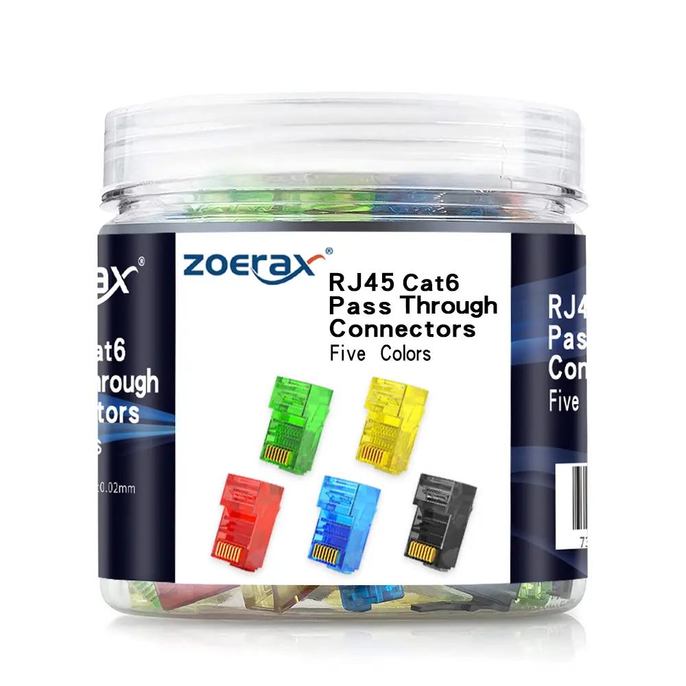 ZoeRax 100-Pack RJ45 Cat6 Pass Through Connector, Assorted Colors, RJ45 Modular Plugs for Solid or Stranded UTP Network Cable